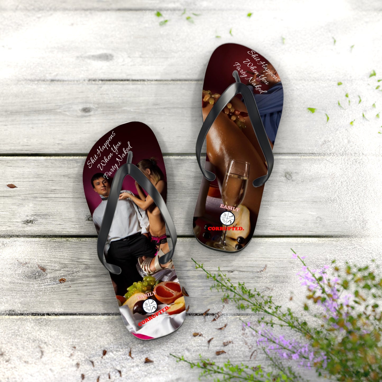 Party Naked Flip Flops by Easily Corrupted