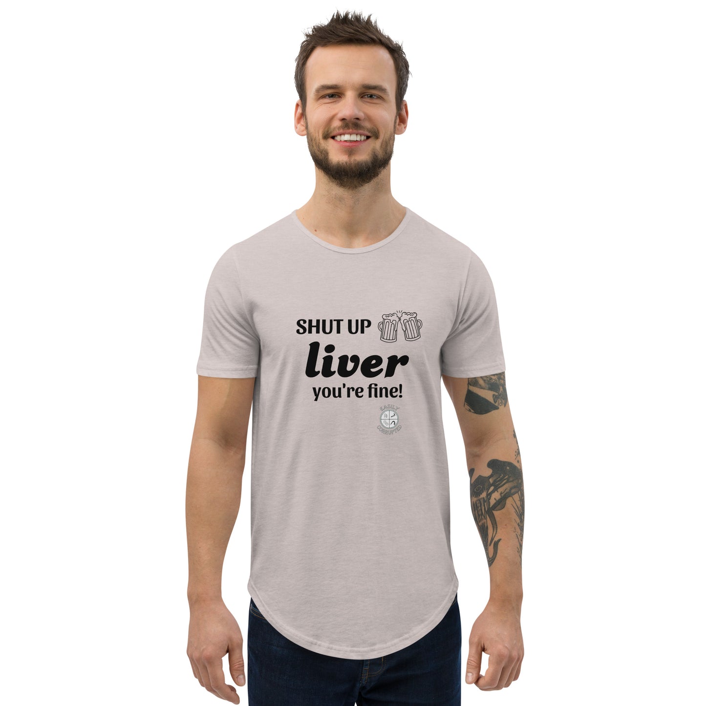 Shut Up Liver Men's Curved Hem T-Shirt by Easily Corrupted