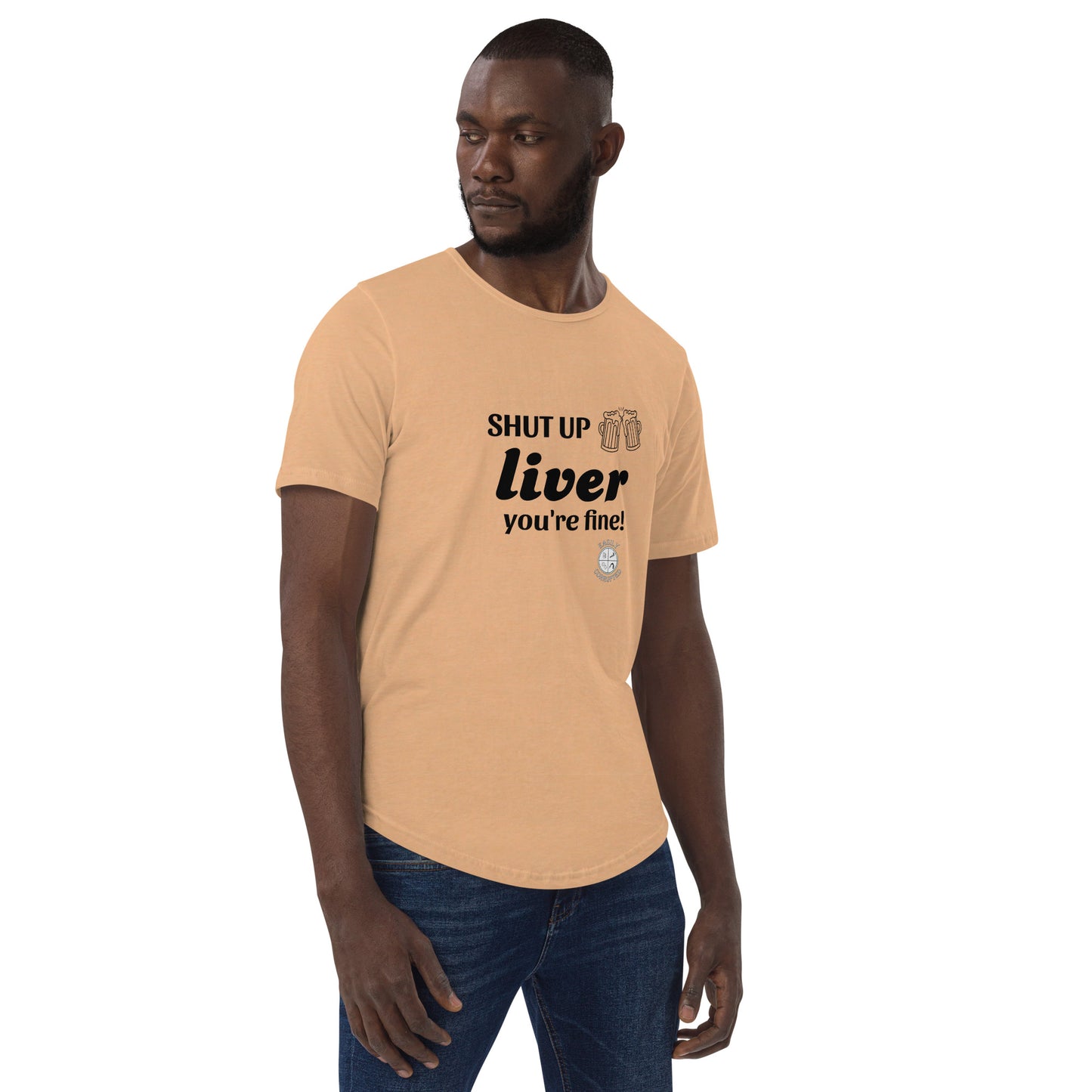 Shut Up Liver Men's Curved Hem T-Shirt by Easily Corrupted